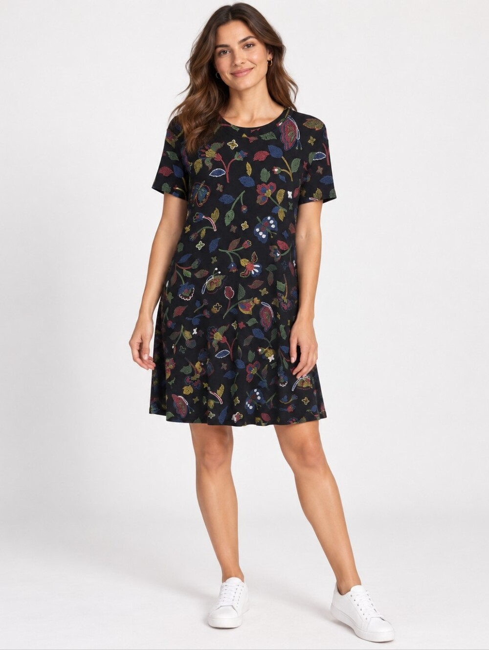 Citi Dress Black Floral Short-Sleeve Women's Boho Y2k Dress
